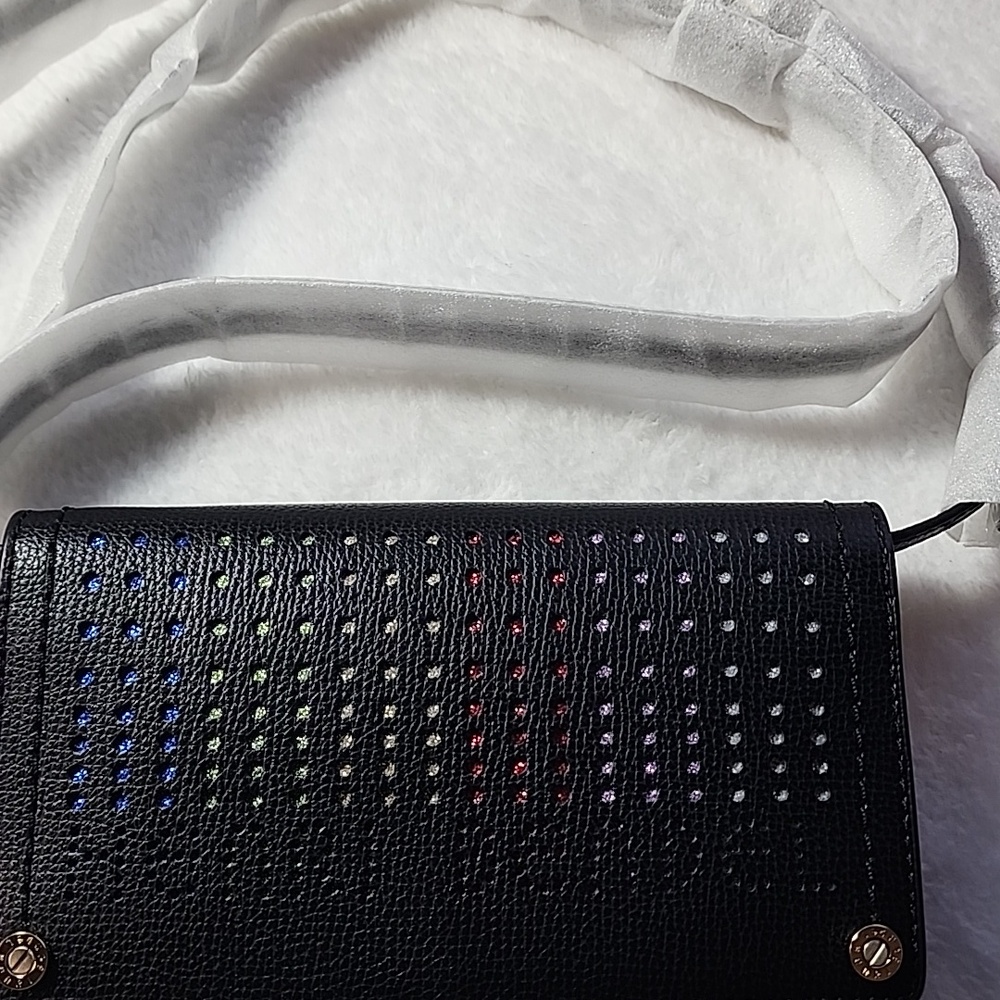 Henri Bendel Crossbody Shoulder Bag Rainbow Design Black Leather NWOT - Picture 4 of 12